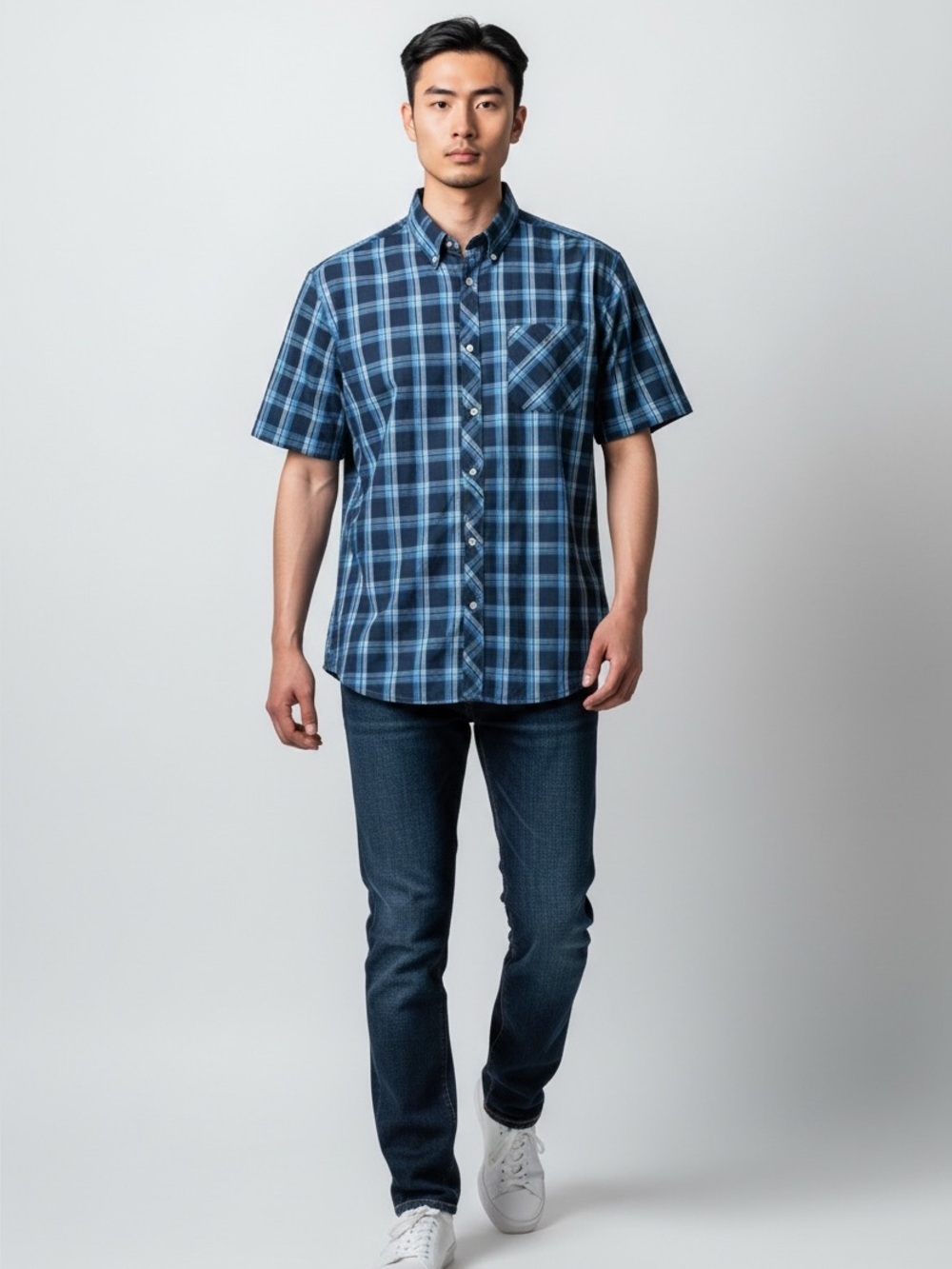 St. John's Bay Blue Plaid Short-Sleeve Button-Down Shirt 3XL - Picture 2 of 8